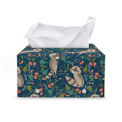 Cartoon Raccoon Pattern Print Leather Tissue Box Cover