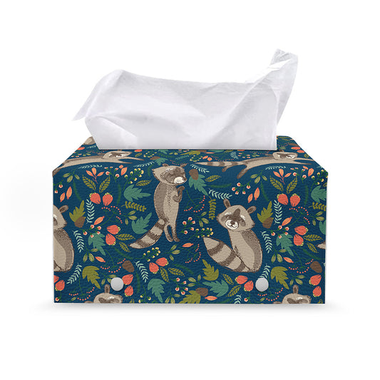 Cartoon Raccoon Pattern Print Leather Tissue Box Cover
