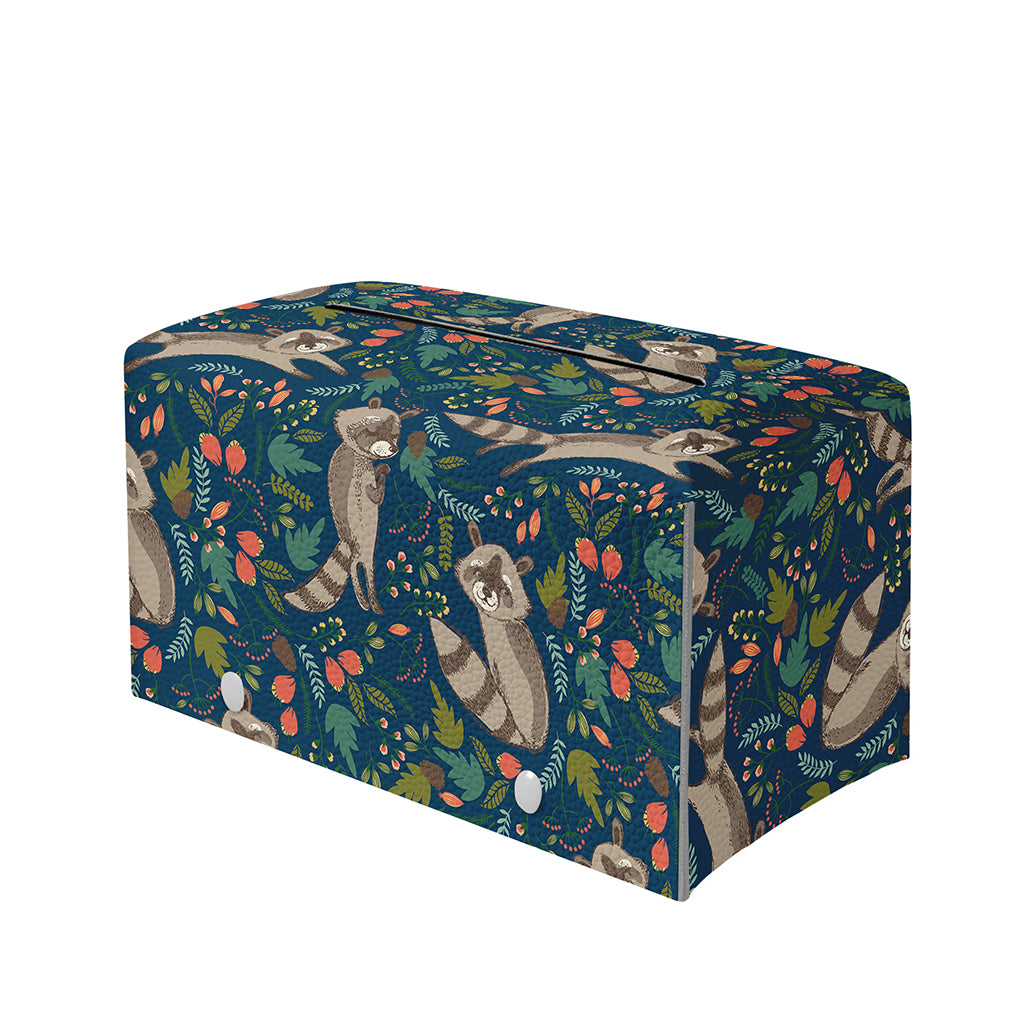 Cartoon Raccoon Pattern Print Leather Tissue Box Cover