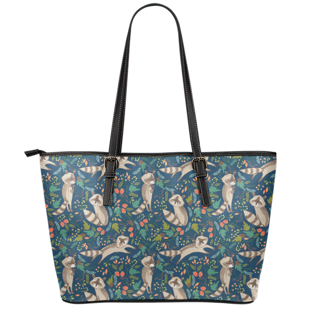 Cartoon Raccoon Pattern Print Leather Tote Bag