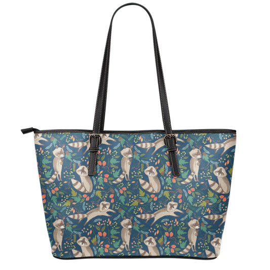 Cartoon Raccoon Pattern Print Leather Tote Bag