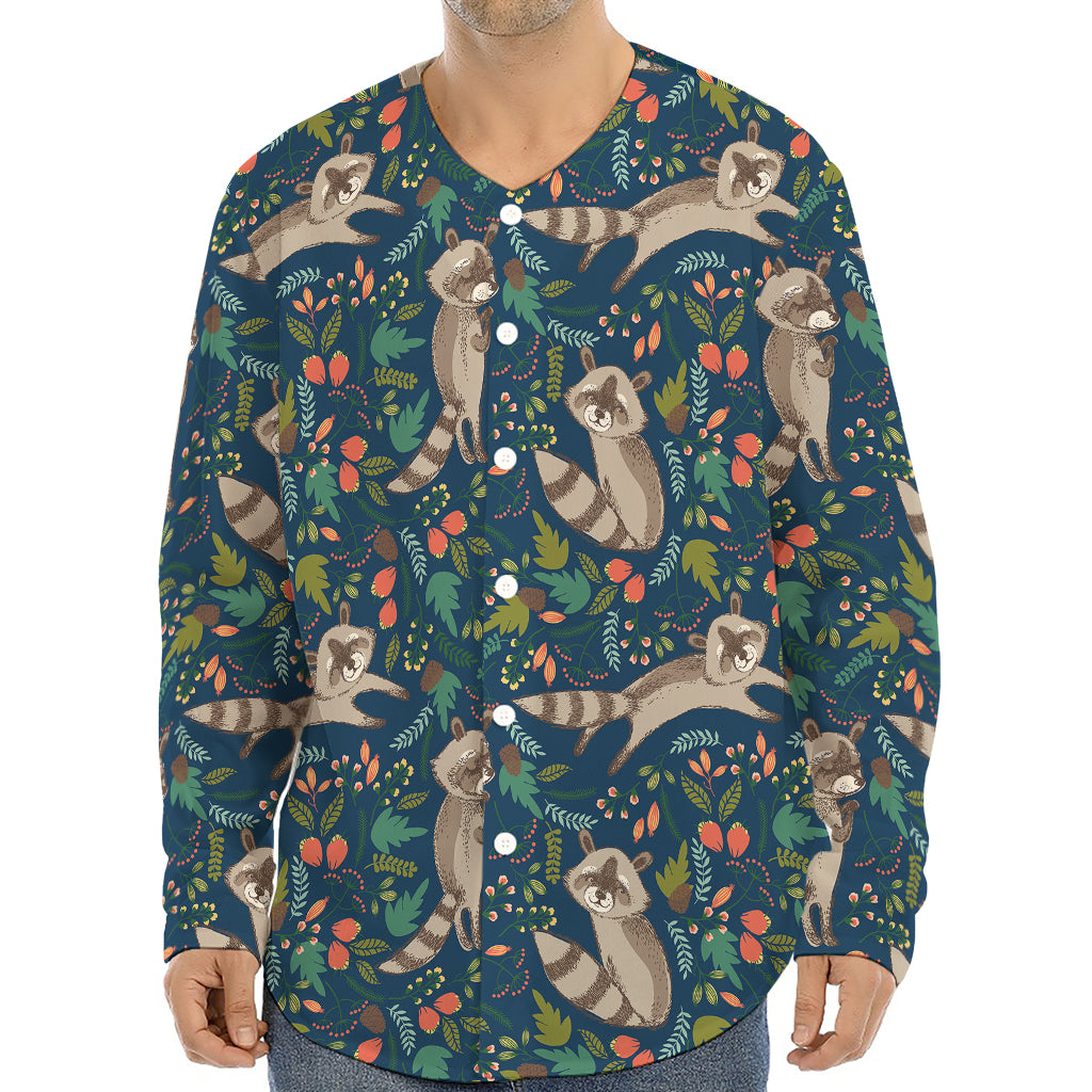 Cartoon Raccoon Pattern Print Long Sleeve Baseball Jersey