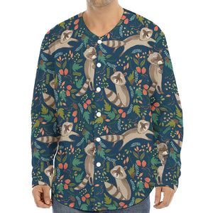 Cartoon Raccoon Pattern Print Long Sleeve Baseball Jersey