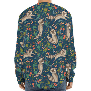 Cartoon Raccoon Pattern Print Long Sleeve Baseball Jersey