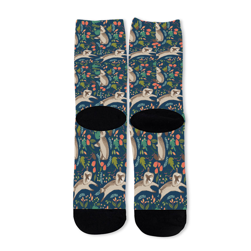 Cartoon Raccoon Pattern Print Long Socks