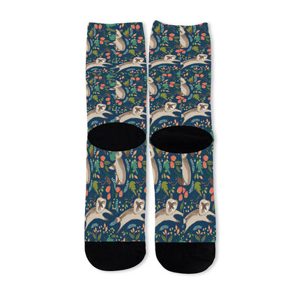 Cartoon Raccoon Pattern Print Long Socks