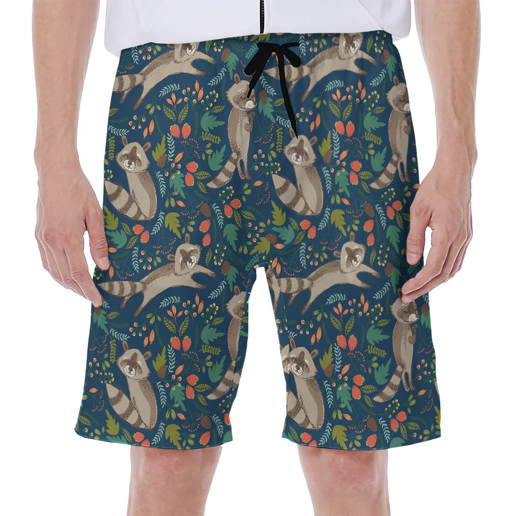 Cartoon Raccoon Pattern Print Men's Beach Shorts