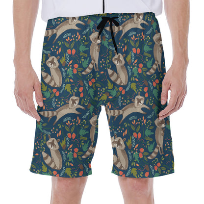 Cartoon Raccoon Pattern Print Men's Beach Shorts