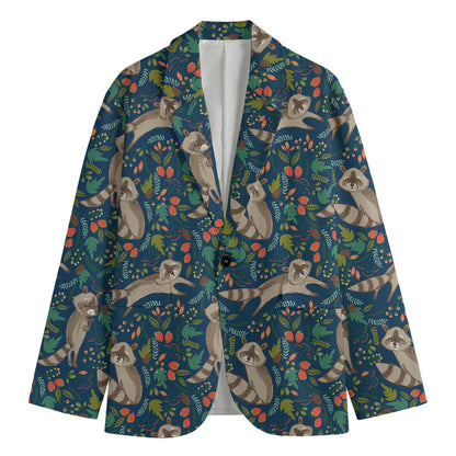 Cartoon Raccoon Pattern Print Men's Blazer
