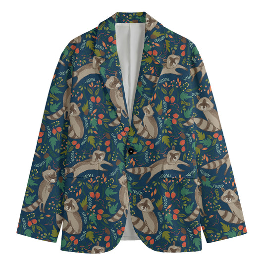 Cartoon Raccoon Pattern Print Men's Blazer