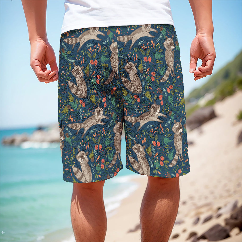 Cartoon Raccoon Pattern Print Men's Cargo Shorts