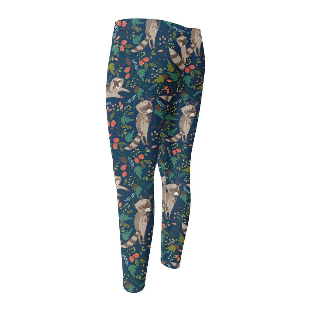 Cartoon Raccoon Pattern Print Men's Compression Pants