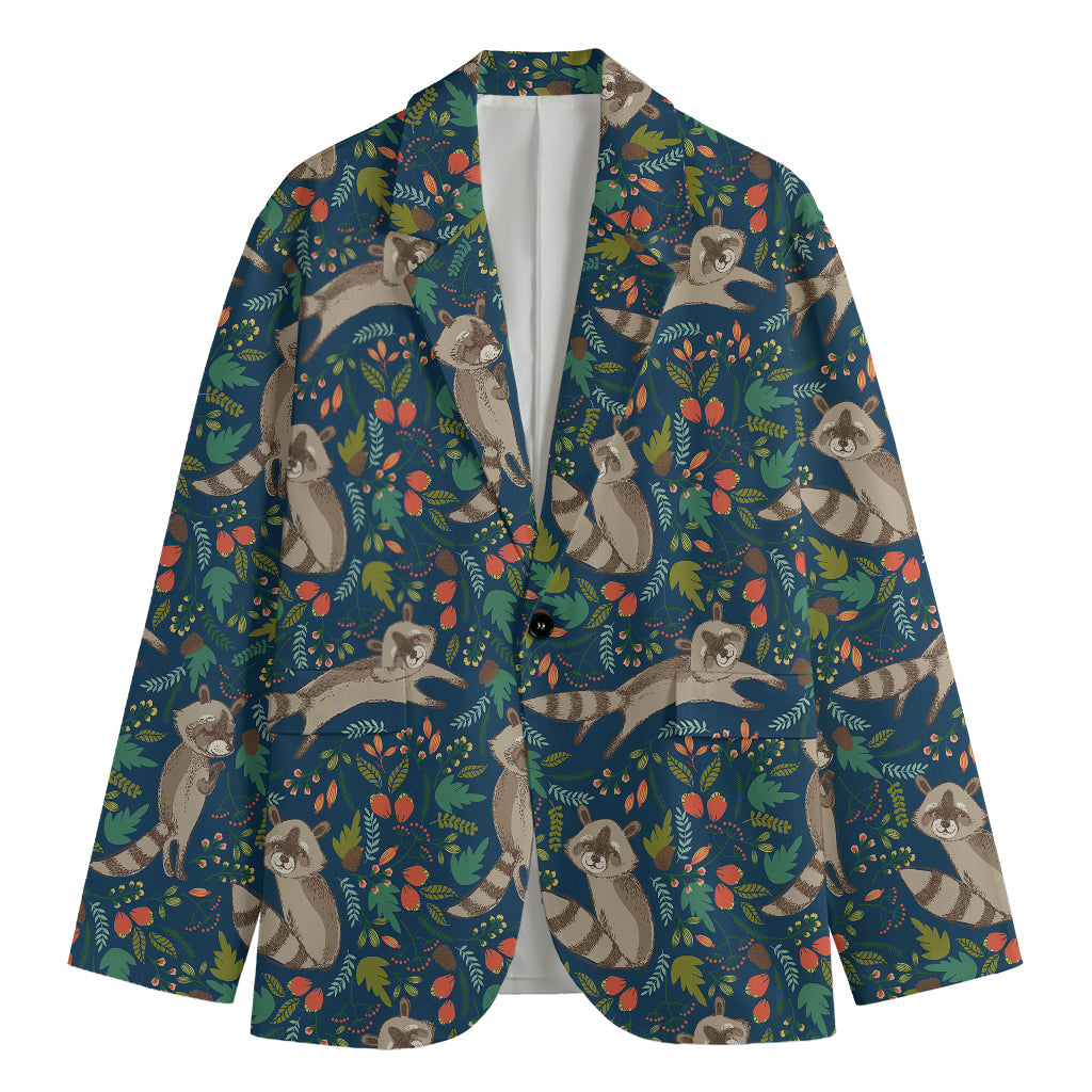 Cartoon Raccoon Pattern Print Men's Cotton Blazer