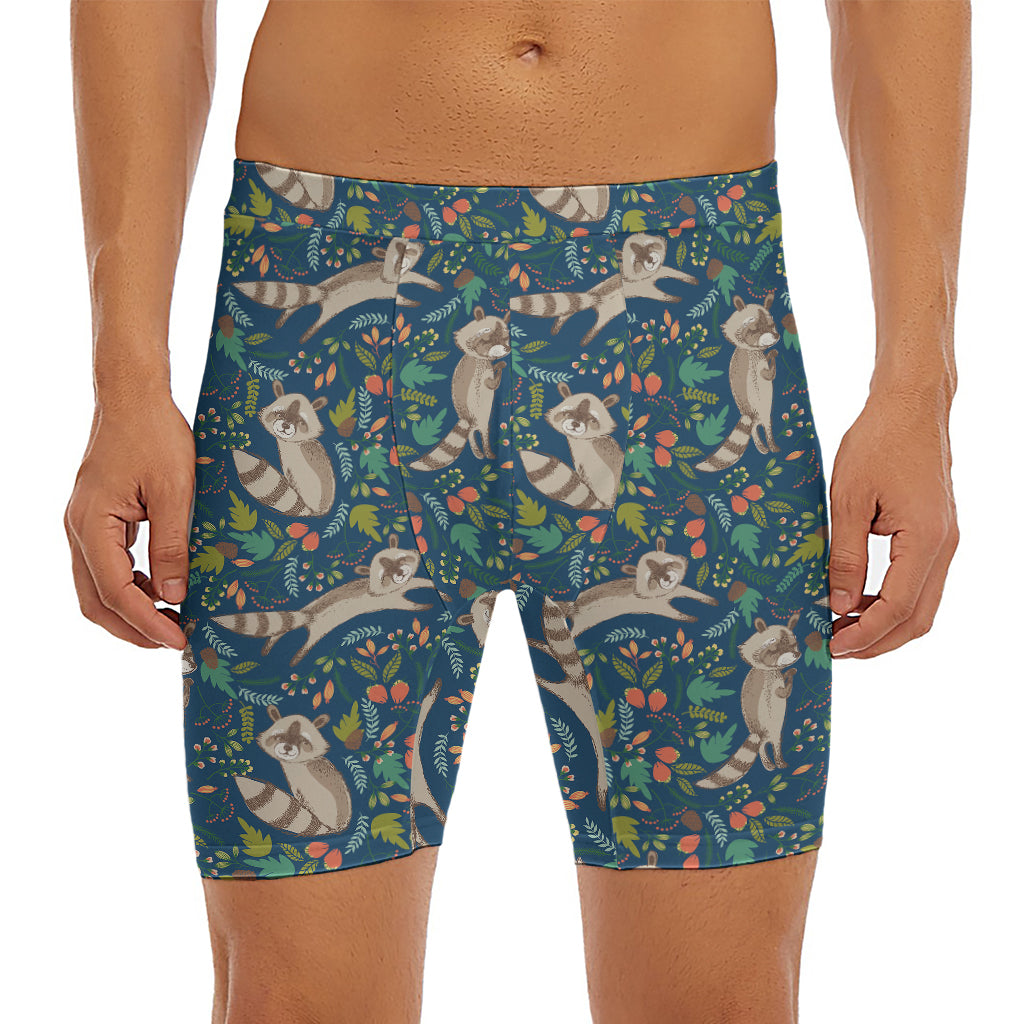 Cartoon Raccoon Pattern Print Men's Long Boxer Briefs