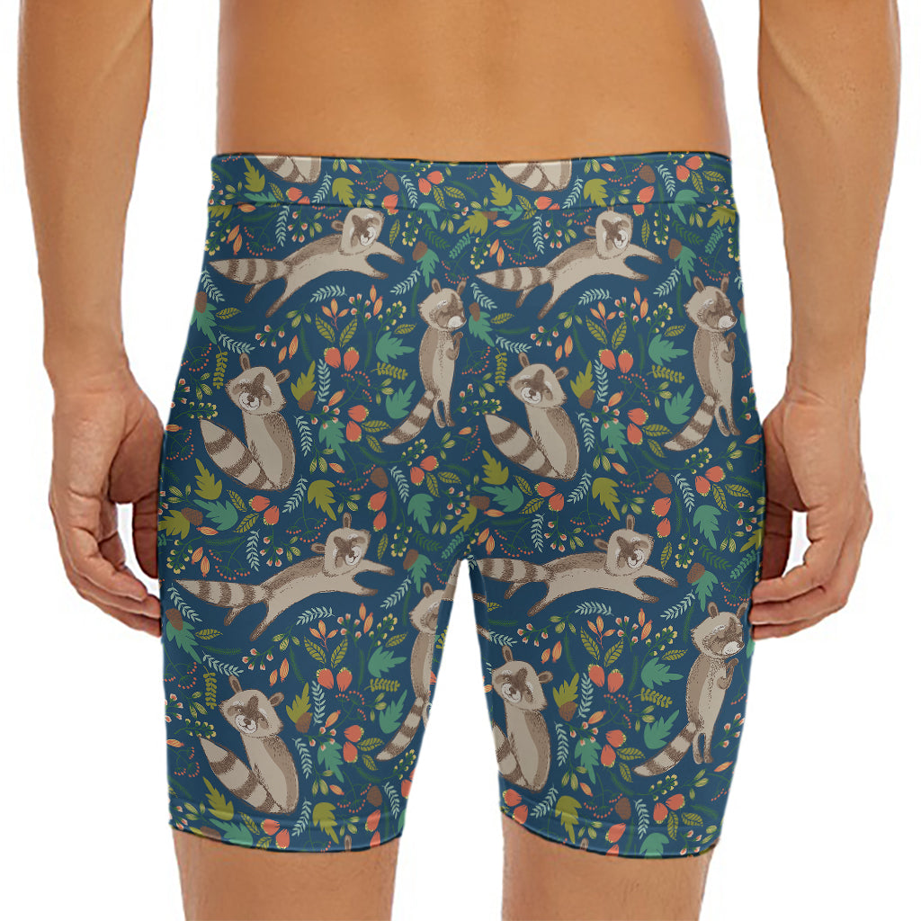 Cartoon Raccoon Pattern Print Men's Long Boxer Briefs