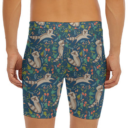 Cartoon Raccoon Pattern Print Men's Long Boxer Briefs