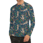 Cartoon Raccoon Pattern Print Men's Long Sleeve Rash Guard
