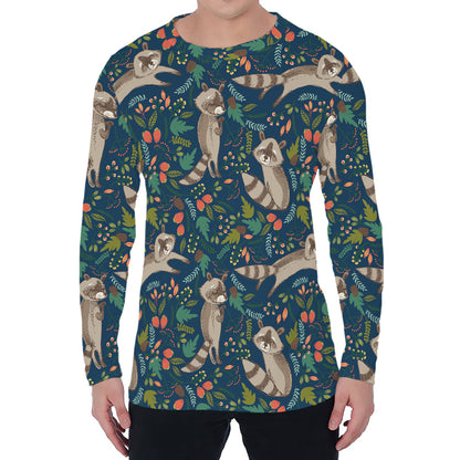 Cartoon Raccoon Pattern Print Men's Long Sleeve T-Shirt
