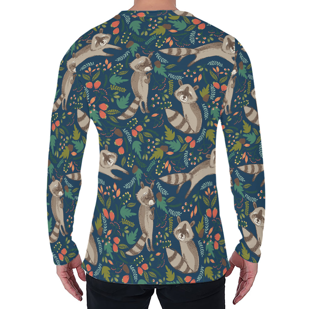 Cartoon Raccoon Pattern Print Men's Long Sleeve T-Shirt