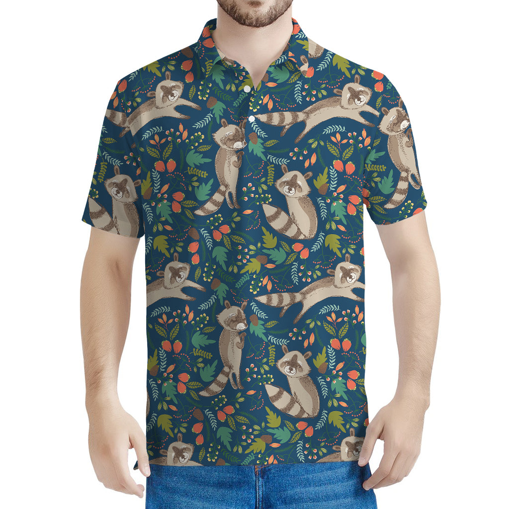 Cartoon Raccoon Pattern Print Men's Polo Shirt