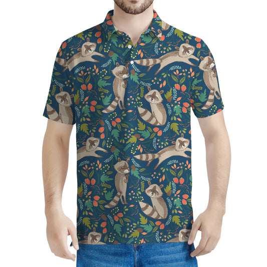 Cartoon Raccoon Pattern Print Men's Polo Shirt