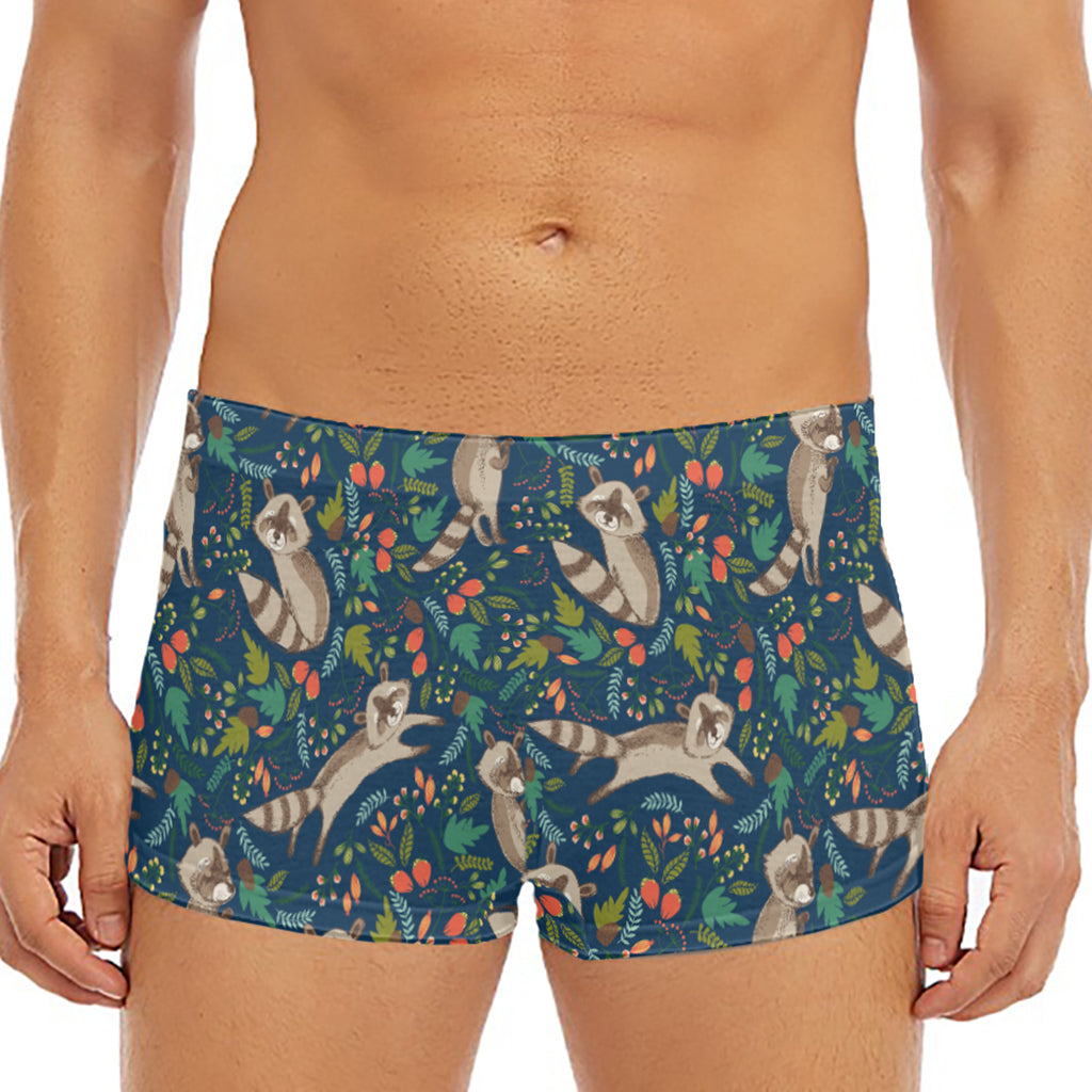 Cartoon Raccoon Pattern Print Men's Short Boxer Briefs