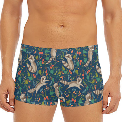 Cartoon Raccoon Pattern Print Men's Short Boxer Briefs