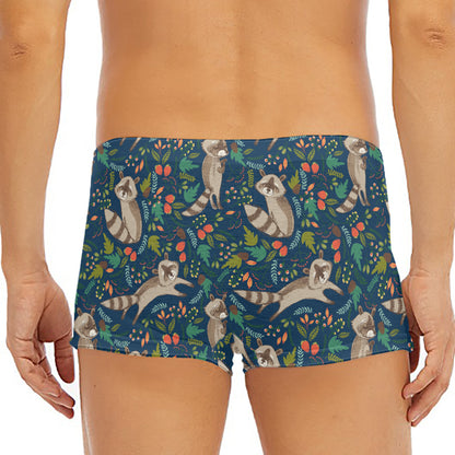 Cartoon Raccoon Pattern Print Men's Short Boxer Briefs