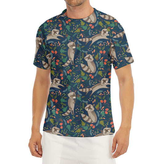 Cartoon Raccoon Pattern Print Men's Short Sleeve Rash Guard