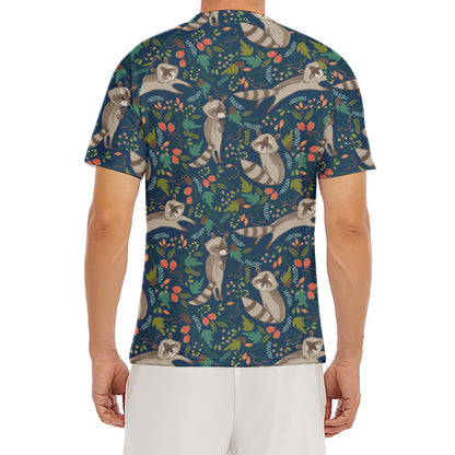 Cartoon Raccoon Pattern Print Men's Short Sleeve Rash Guard