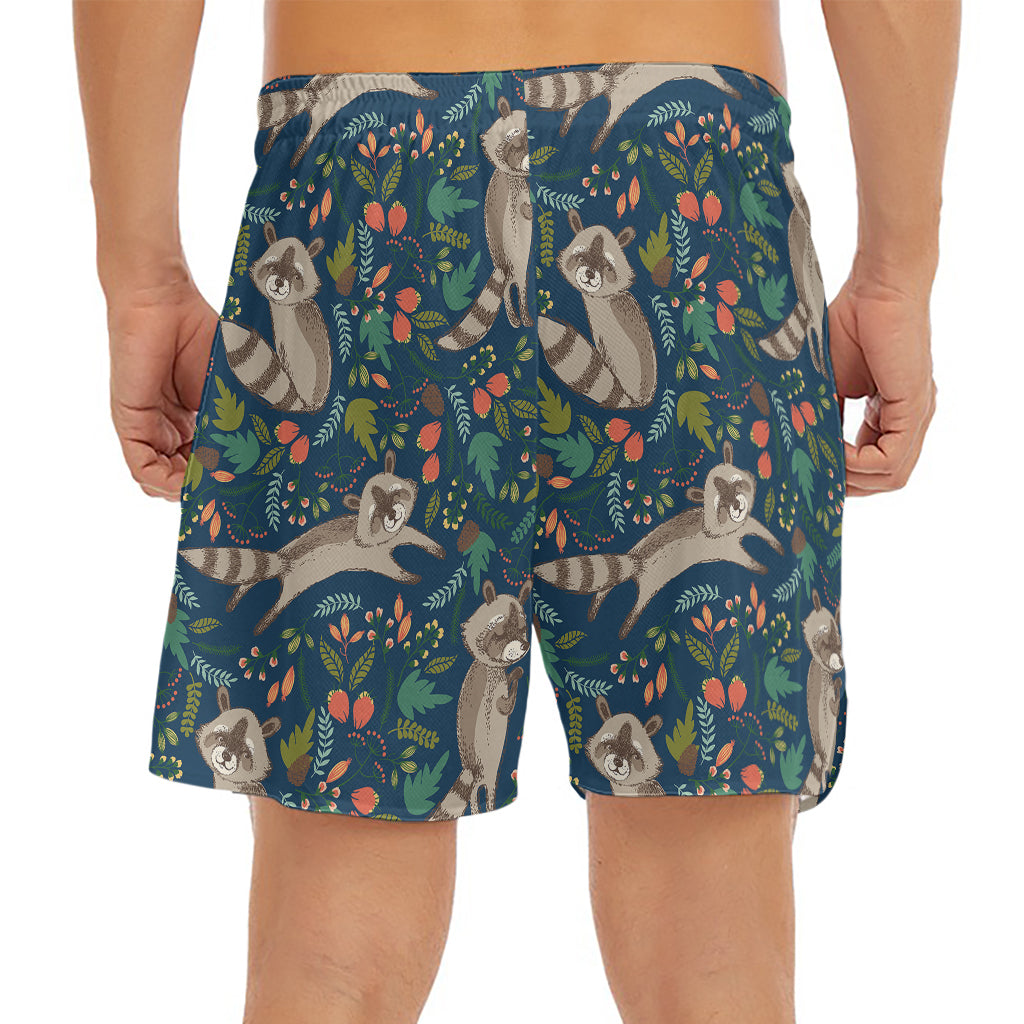 Cartoon Raccoon Pattern Print Men's Split Running Shorts