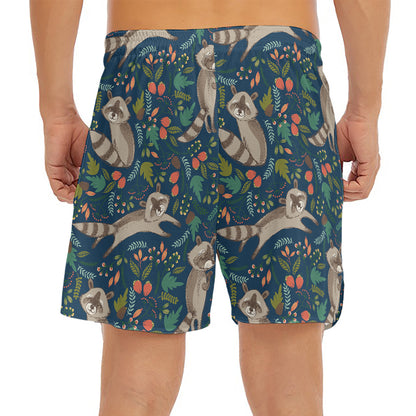 Cartoon Raccoon Pattern Print Men's Split Running Shorts