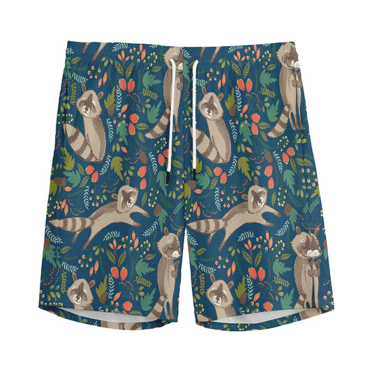 Cartoon Raccoon Pattern Print Men's Sports Shorts