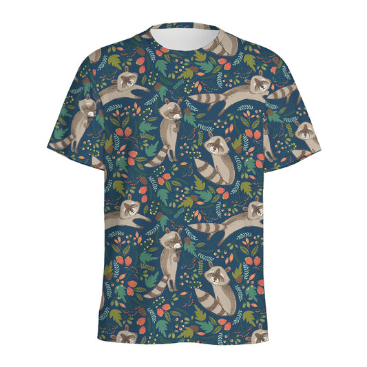 Cartoon Raccoon Pattern Print Men's Sports T-Shirt