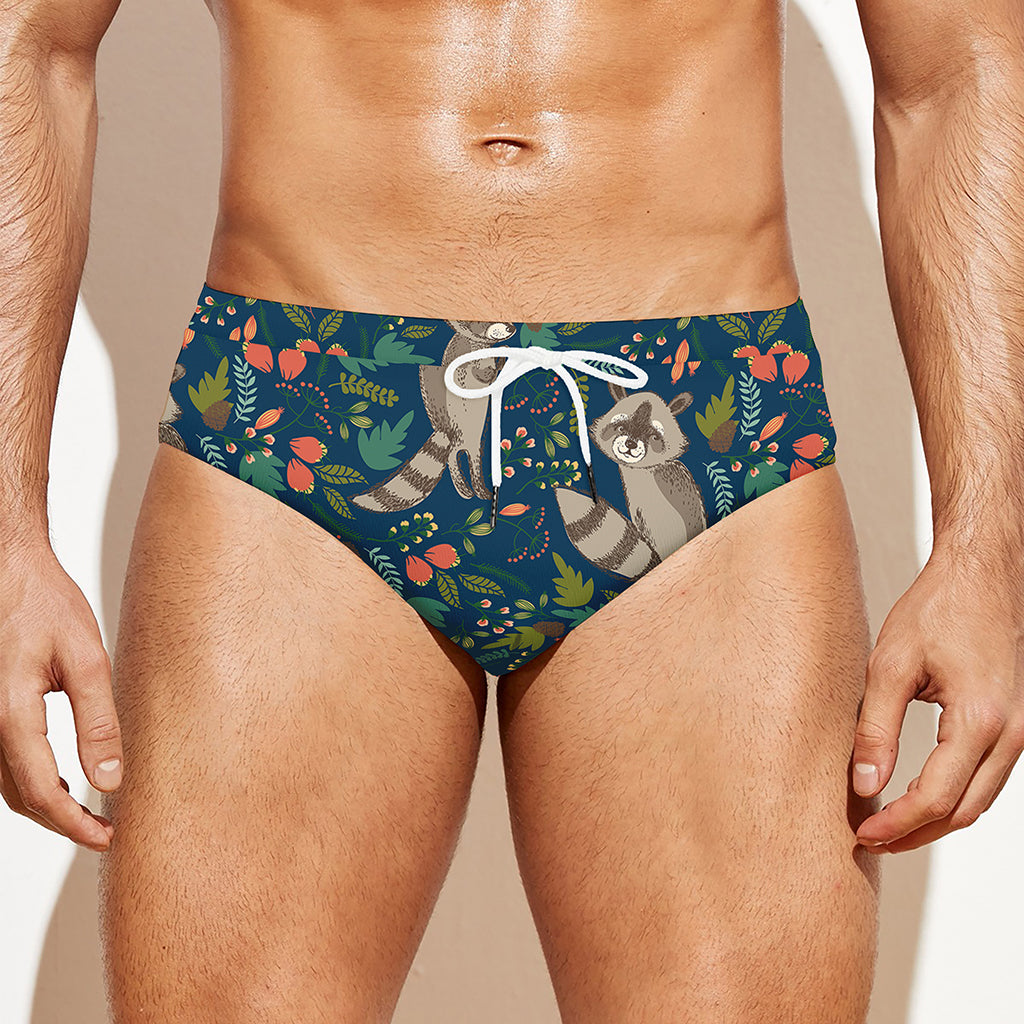 Cartoon Raccoon Pattern Print Men's Swim Briefs