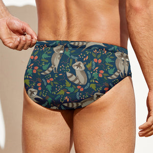 Cartoon Raccoon Pattern Print Men's Swim Briefs