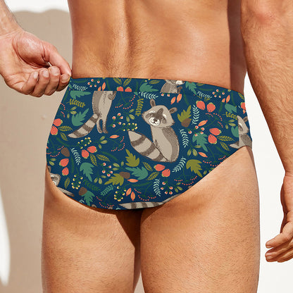 Cartoon Raccoon Pattern Print Men's Swim Briefs