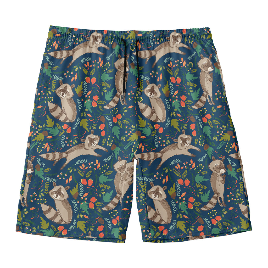 Cartoon Raccoon Pattern Print Men's Swim Trunks