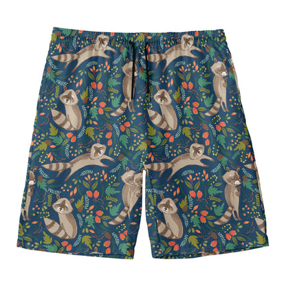 Cartoon Raccoon Pattern Print Men's Swim Trunks