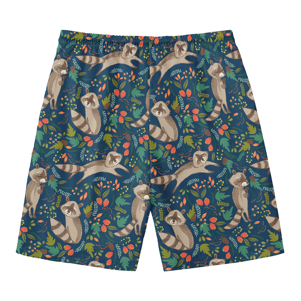 Cartoon Raccoon Pattern Print Men's Swim Trunks