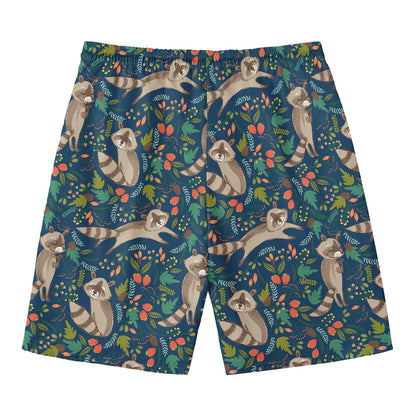Cartoon Raccoon Pattern Print Men's Swim Trunks