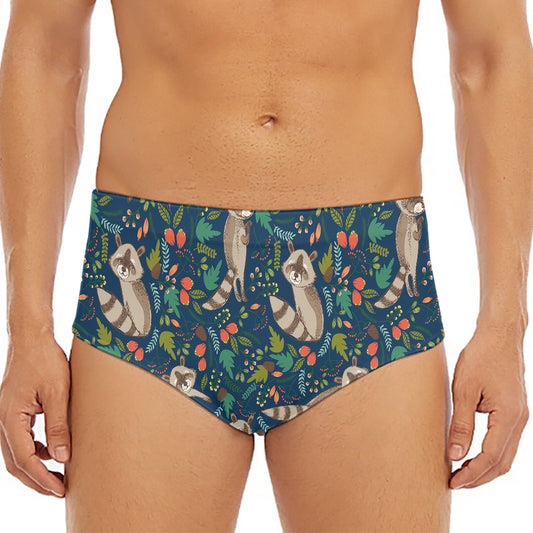 Cartoon Raccoon Pattern Print Men's Triangle Swim Briefs
