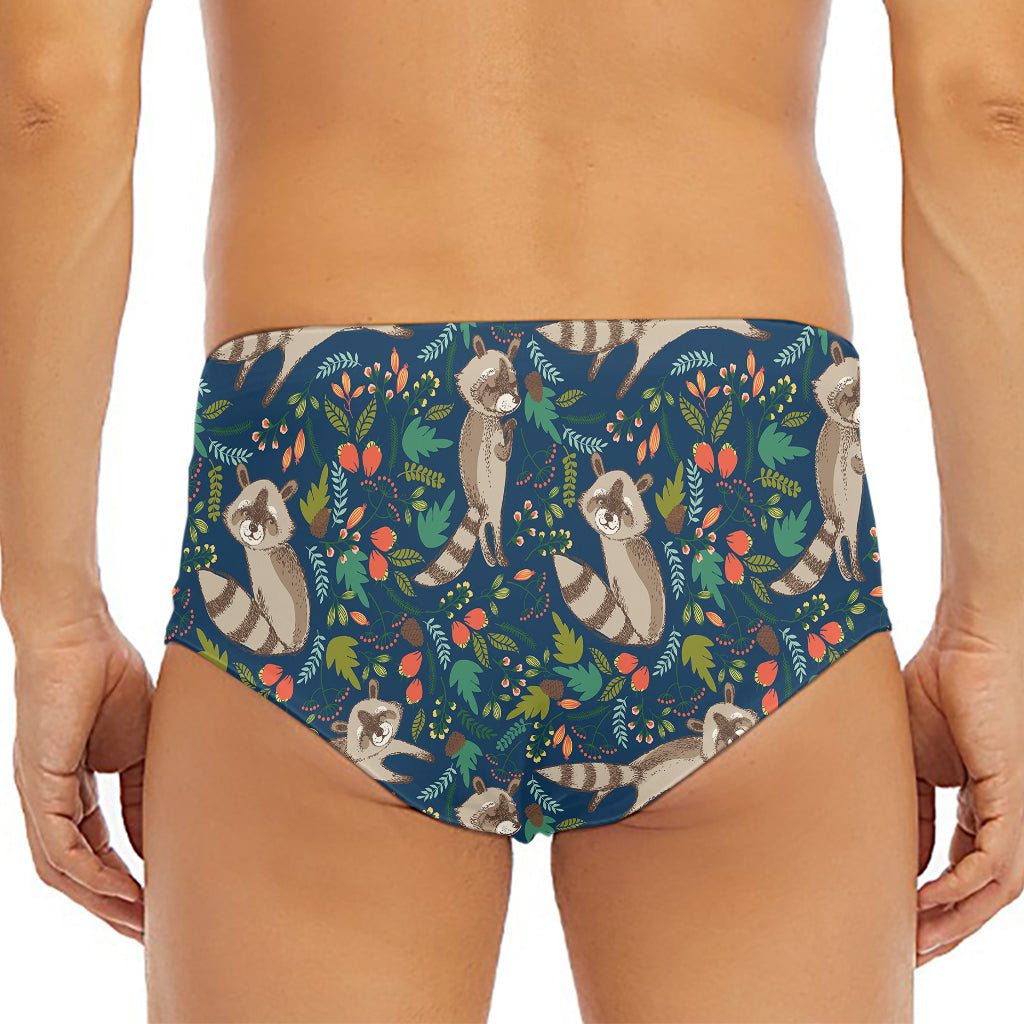 Cartoon Raccoon Pattern Print Men's Triangle Swim Briefs