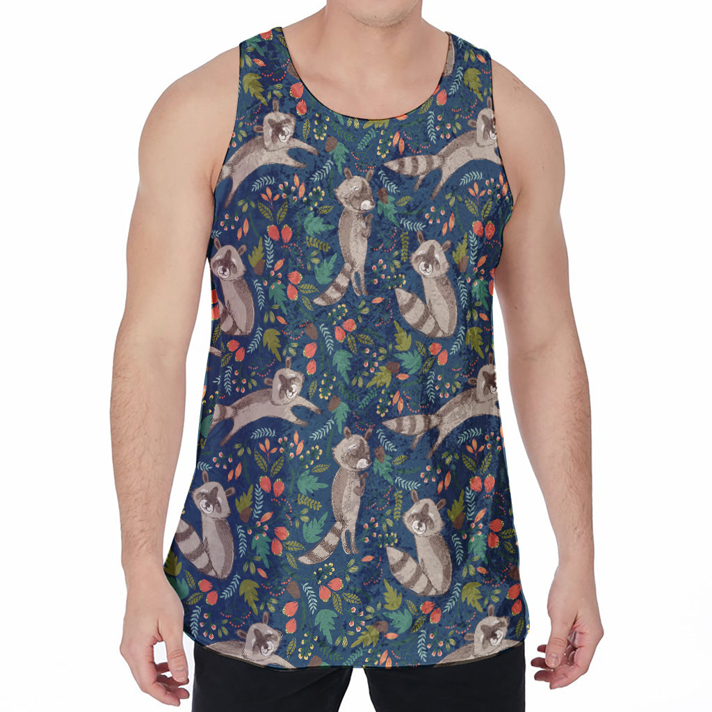 Cartoon Raccoon Pattern Print Men's Velvet Tank Top