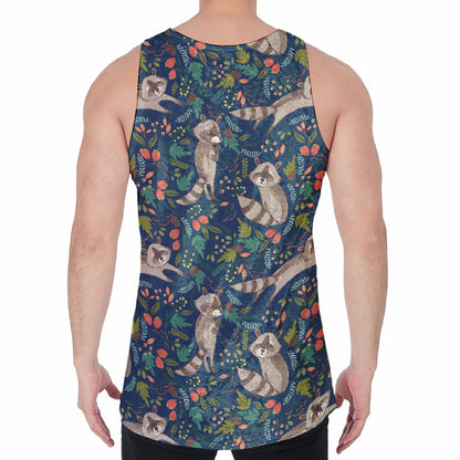 Cartoon Raccoon Pattern Print Men's Velvet Tank Top