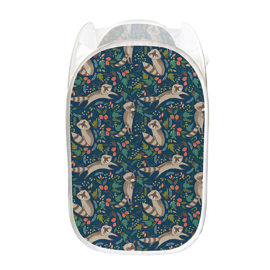 Cartoon Raccoon Pattern Print Mesh Laundry Hamper