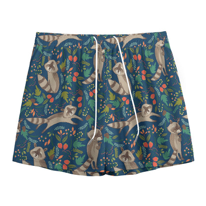 Cartoon Raccoon Pattern Print Mesh Shorts