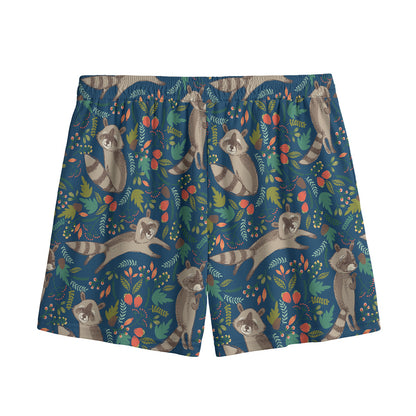 Cartoon Raccoon Pattern Print Mesh Shorts