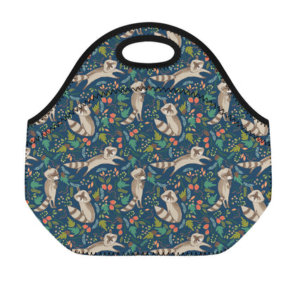 Cartoon Raccoon Pattern Print Neoprene Lunch Bag