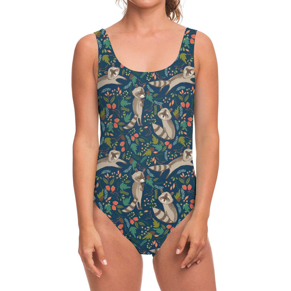 Cartoon Raccoon Pattern Print One Piece Swimsuit